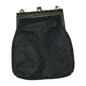 Vintage 60s Beaded Evening Purse Black Art Deco Cocktail